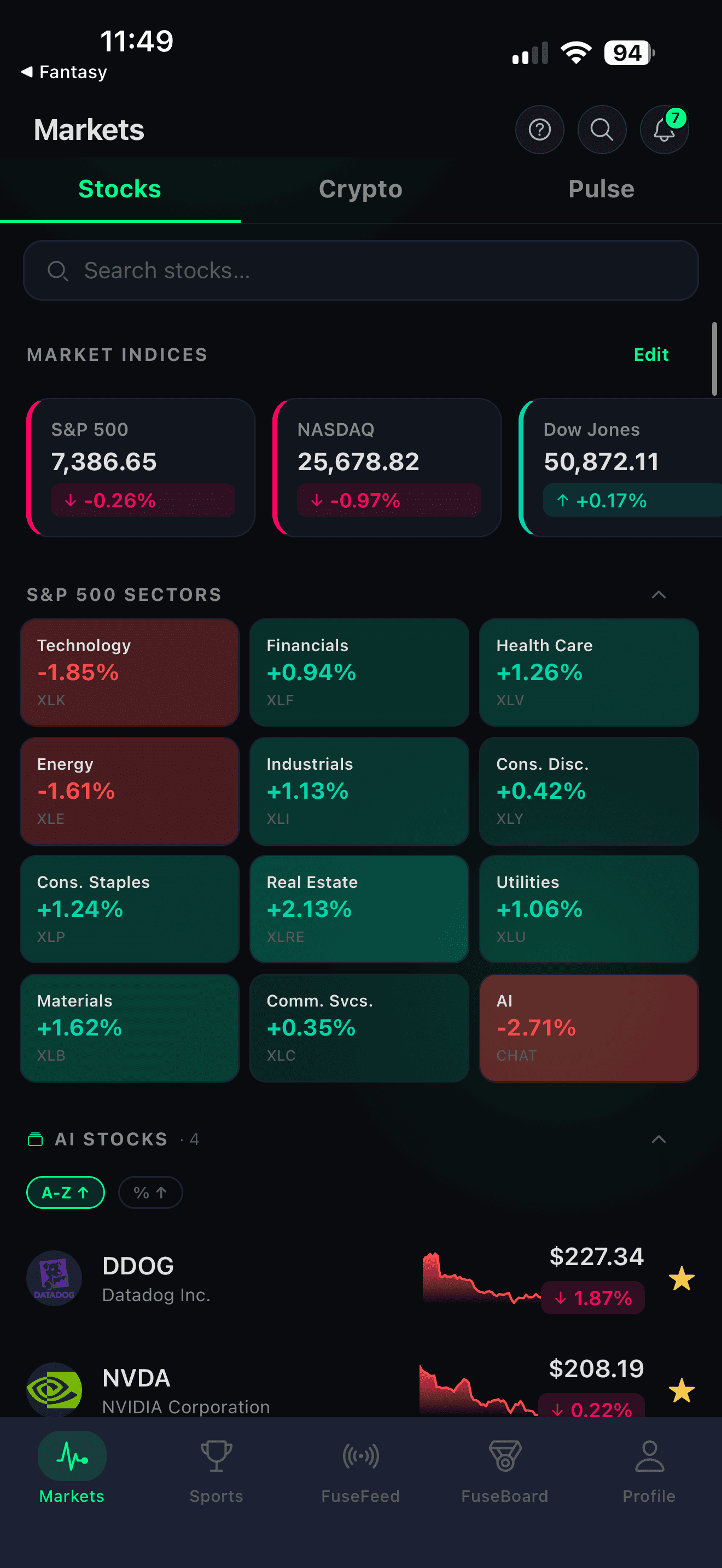 Nexfuse — Live markets, sectors & watchlists
