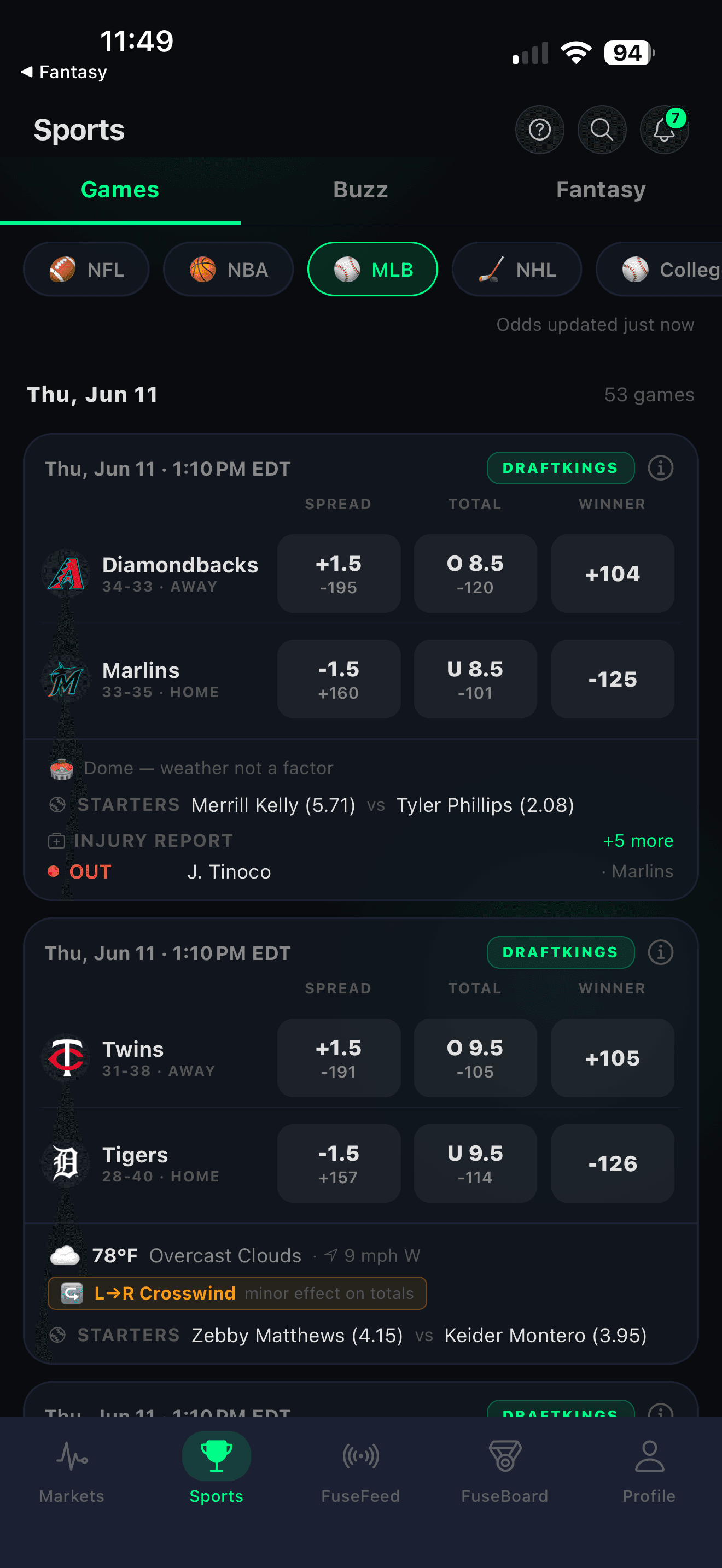Nexfuse — Live odds, injuries & game intel